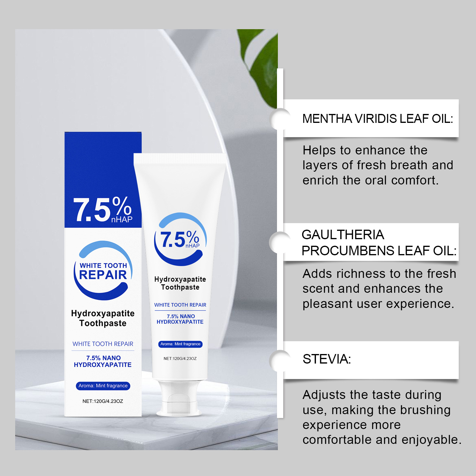 7,5% Hydroxyapatiet Pepermunt  - Teeth Whitening Foam Toothpaste recensie en prijs